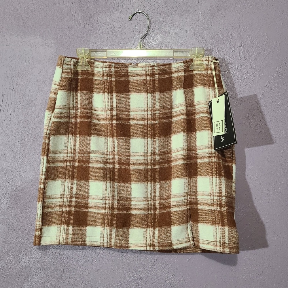 HAVE Los Angeles Fuzzy‎ Soft Plaid Fall Mini Skirt NWT Women's M